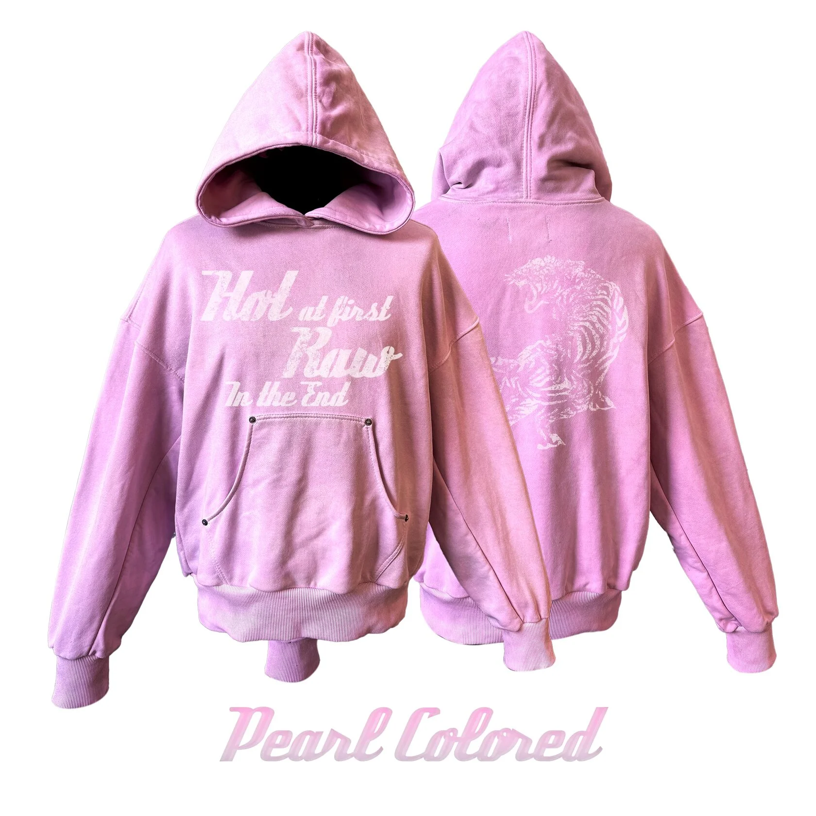 Hoodie "Raw In The End" Pearl Colored